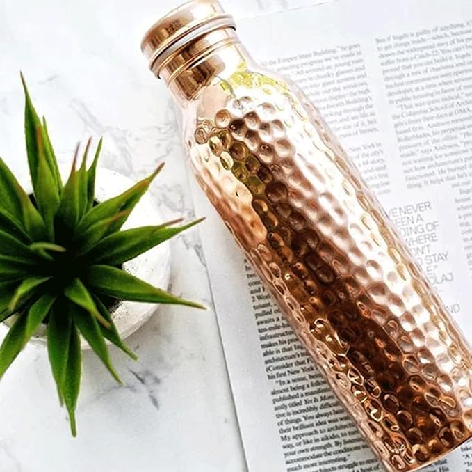 Hammered Copper Water Bottle 30 Oz - Copper Bottle Water with Lid – Copper Water Vessel - Ayurvedic Copper Water Bottle – Drink More Water Bottle – Large - Leak Proof
