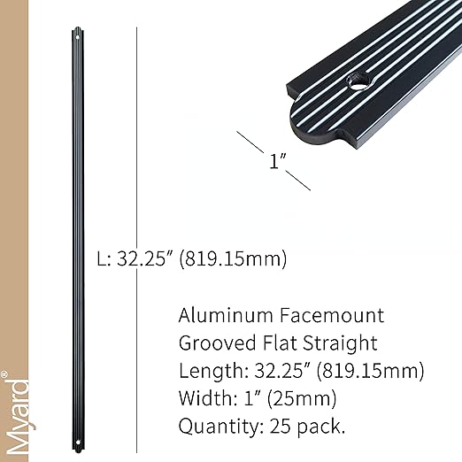Myard 32-1/4 Inches Grooved Flat Straight Aluminum Deck Balusters Furniture with Screws for Wood Composite Facemount Deck Railing (25-Pack, Matte Black)