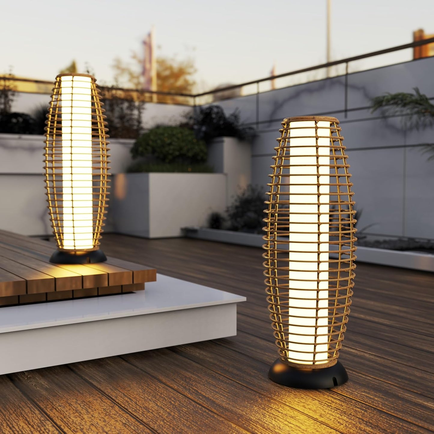 Outdoor Floor Lamp Solar Powered Lantern Waterproof Outdoor Lamps Wicker Patio Lights for Garden Deck Backyard Decor