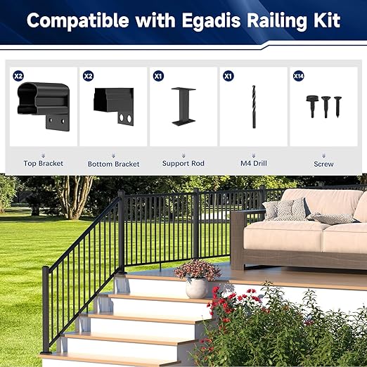 4 Pack Aluminum Deck Railing Bracket Connector with Level Foot & Drill, Fixed Railing Bracket, Black Textured Powder-Coat Finish Railing System (Level Bracket)