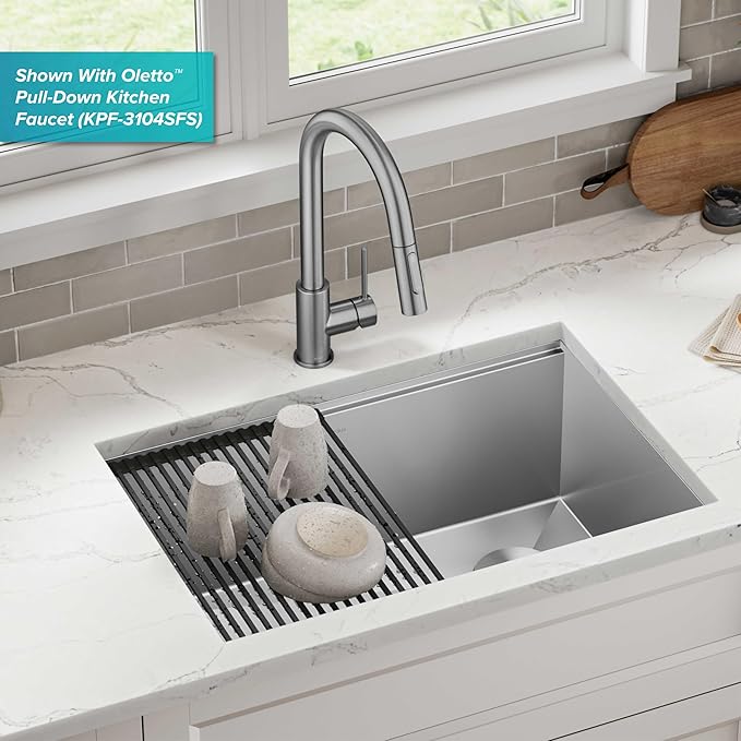 KRAUS Kore 28-Inch Undermount Workstation 16 Gauge Single Bowl Stainless Steel Kitchen Sink with Accessories, KWU110-28