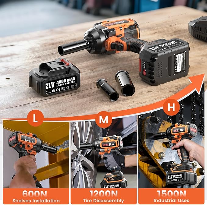 Cordless Impact Wrench 1/2“, 1110 Ft-lbs(1500 N.m) Brushless High Torque Impact Gun, 2 * 4.0 Ah Batteries, Fast Charger, Socket Sets, Lug Nuts Removal Electric Impact Driver for Car Mower Truck Gift