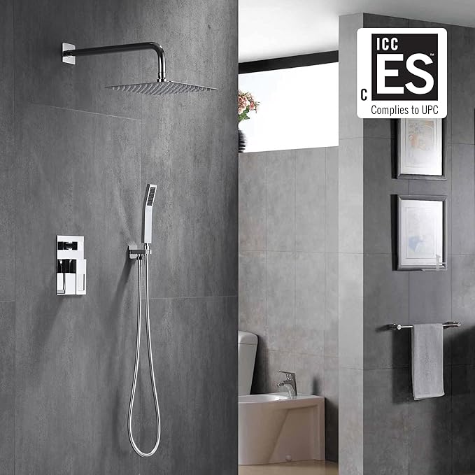 Shower Trim Kit with Valve, Shower System Includes 8 Inches Rain Shower Head With Handheld, Solid Brass Pressure Balance Valve, Chrome Finish