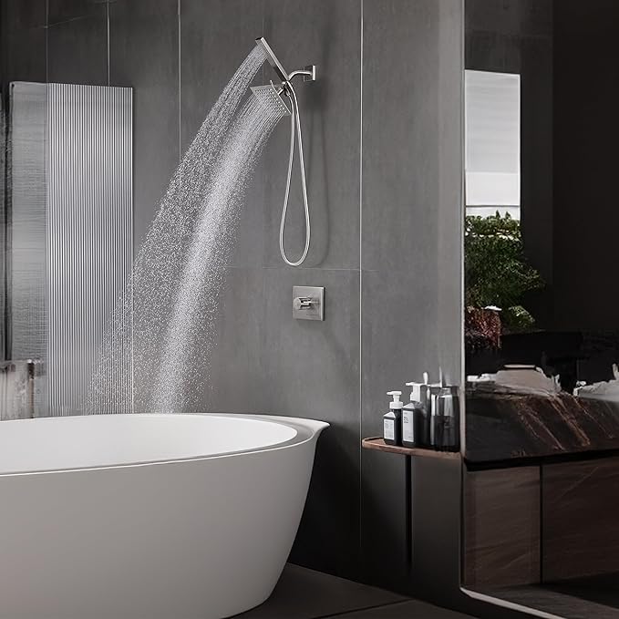 Shower Faucet Set Dual Shower Heads with Handheld Spray Combo, All Metal 6" Dual Shower Head Combo and 3-Way Diverter, Shower Faucet Set with Valve