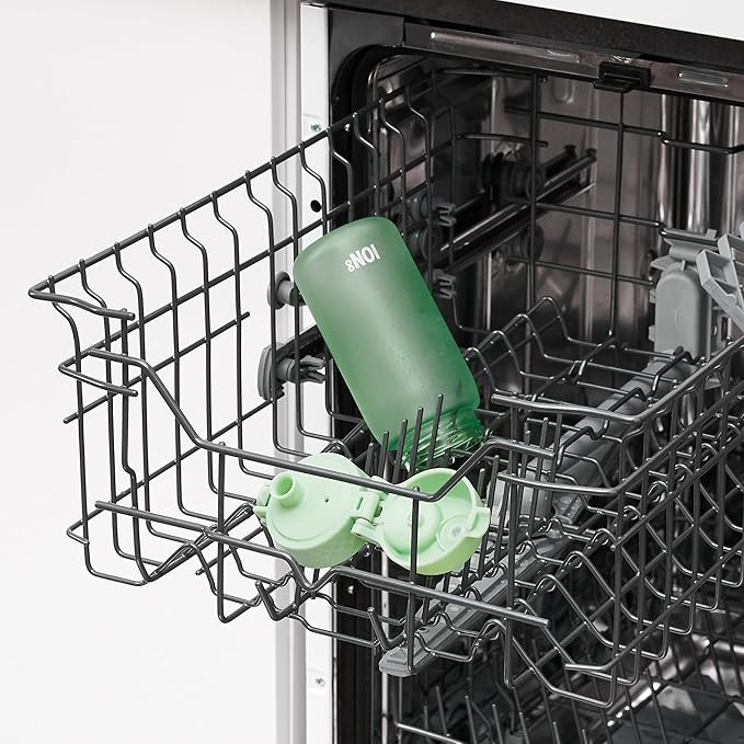 Ion8 Small Water Bottle, 350 ml/12 oz, Leak Proof, Easy to Open, Secure Lock, Dishwasher Safe, BPA Free, Carry Handle, Hygienic Flip Cover, Easy Clean, Odor Free, Carbon Neutral, Surf Green