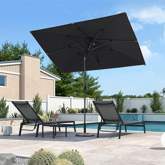 PURPLE LEAF 9' x 6' Rectangular Patio Umbrella Outdoor Table Umbrella Aluminum Frame Market Umbrella Sun Umbrella with 8 Sturdy Ribs & Tilt for Garden Deck Lawn & Pool Gray