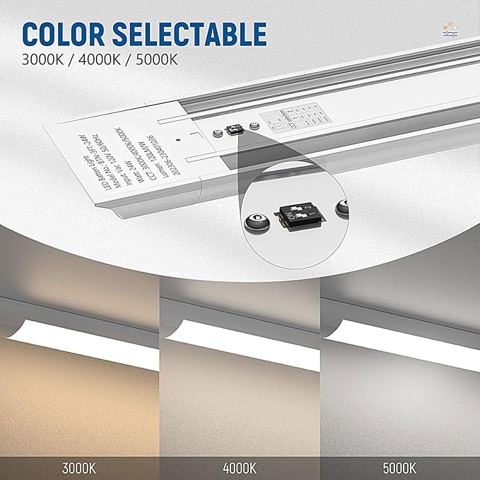 DAKASON 4-Pack 3FT LED Garage Lights Ceiling Mount, 3Foot LED Ceiling Light Fixture Flush Mount 24W 2880lm, Hardwired Flat Panel Light, Tube Light 3/4/5000K Adjustable