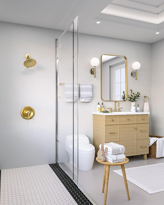 Bathroom Shower Faucet Set Gold: WOWOW Shower Combo Set with 6-Inch Rain Shower Head, Single Handle Shower Trim Kit Modern Shower System High Pressure (Valve Include）