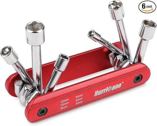 HURRICANE 6 in 1 Folding Nut Driver Set Metric, Hex Nut Driver Set, Folding Socket Wrench, Cr-V Steel Shank, Portable Premium Aluminum Handle. Easy to Carry Out. 5mm, 6mm, 8mm, 9mm, 10mm, 12mm