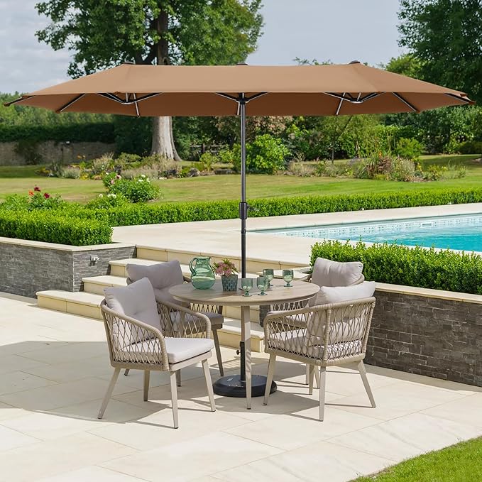 HERA'S PALACE 13 ft Large Patio Umbrella Double-Sided Outdoor Market Umbrella for Poolside Lawn Garden Powerful UV Protective, Tawny