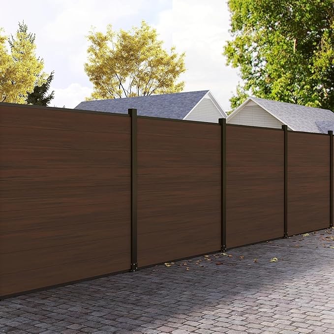 6x6 FT Wood Composite Privacy Fence Panel, Outdoor AC Unit Cover, Pool Equipment Screen, Trash Can Barrier | Weatherproof, Easy Installation, Durable Composite Fencing (Brown with 1 Post)