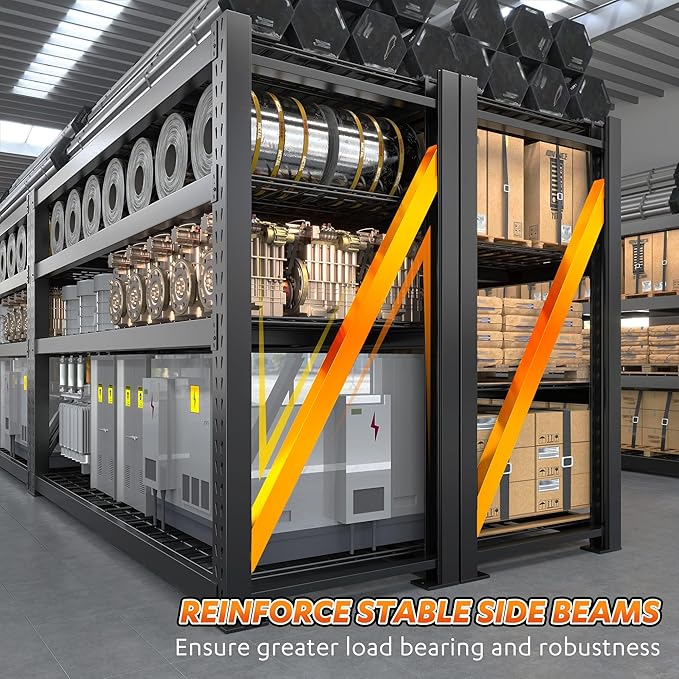 Bepatio 77" W Storage Shelves Heavy Duty Garage Shelving 8000LBS 4 Tier Metal Shelving Unit, Adjustable Shelves, Steel Industrial Shelving for Basement Warehouse Commercial,77" W*24" D*72”H,Black