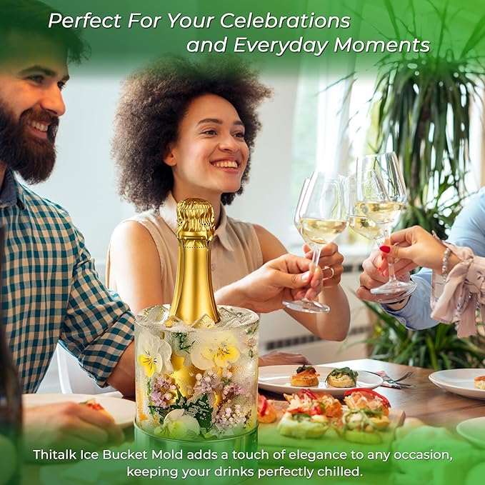 Ice Bucket Mold - DIY Wine Bottle Chiller & Cocktail Ice Molds, Use with Flowers, Fruits for Parties, Bars, Holidays, Weddings | Stainless Steel & Clear Plastic
