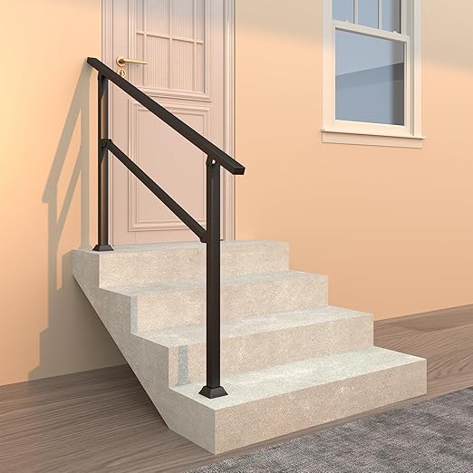 Handrails for Outdoor Steps, 54" x 36" Fits 3-4 Steps Stair Handrail & Indoor Stair Railing Kit, Metal Hand Rails for Stairs, Outdoor Handrail, Easy Install Stair Handrail, Black(1 Pack)