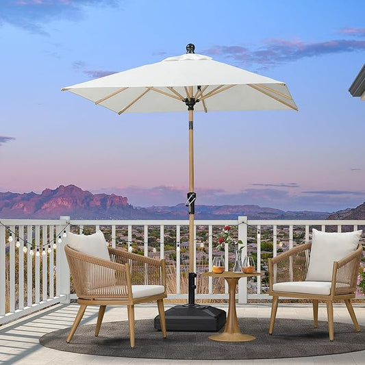 PURPLE LEAF 6' x 6' Market Umbrella Outdoor Table Umbrella Aluminum Patio Umbrella with Push Button Tilt & 8 Sturdy Ribs and Crank Outdoor Umbrellas for Deck Backyard Beach, Cream