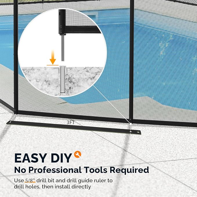 VINGLI Pool Fence 4Ft x 72Ft Swimming Pool Fence in Ground Pool Safety Fencing, Black