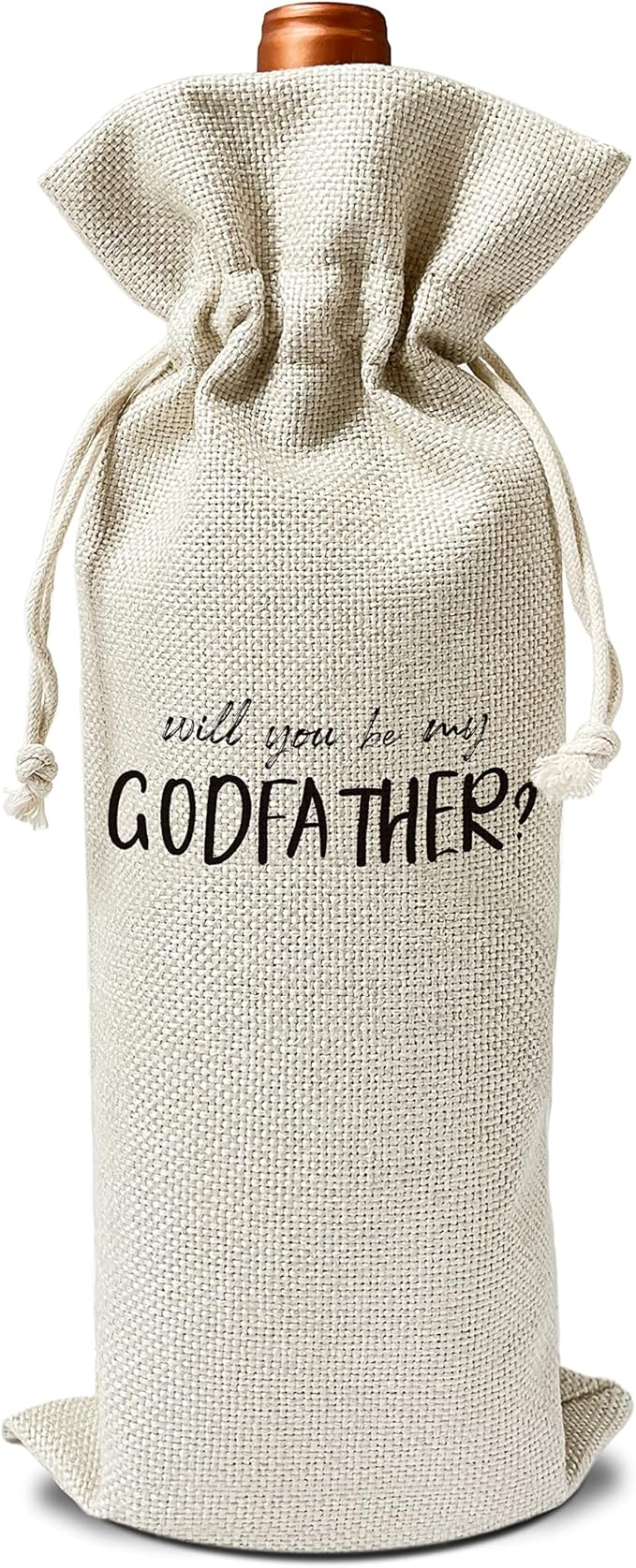 Godfather Wine Gift Bags - Gift for Godfather, Uncle, Godparent, Baptism - Reusable Burlap With Drawstring Gift Bag (5.5"x 13.5")-1 Pcs/jiu066
