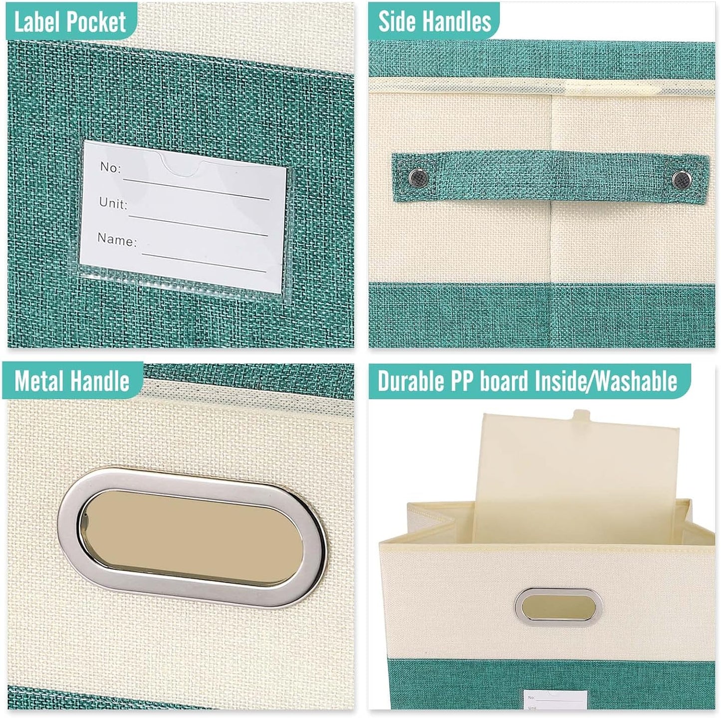 Large Linen Fabric Foldable Storage Bins with Removable Lid and Handles, Washable Storage Box Organizer Containers Baskets Cube with Cover for Bedroom,Closet,Office,Nursery(Grey&Cream, Medium)