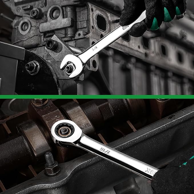 SK Ratcheting Wrench Set, Combination Wrench Set, 13-Piece, SAE 1/4" to 1", 72-Tooth, Premium CR-V Construction, with Rack Organizer