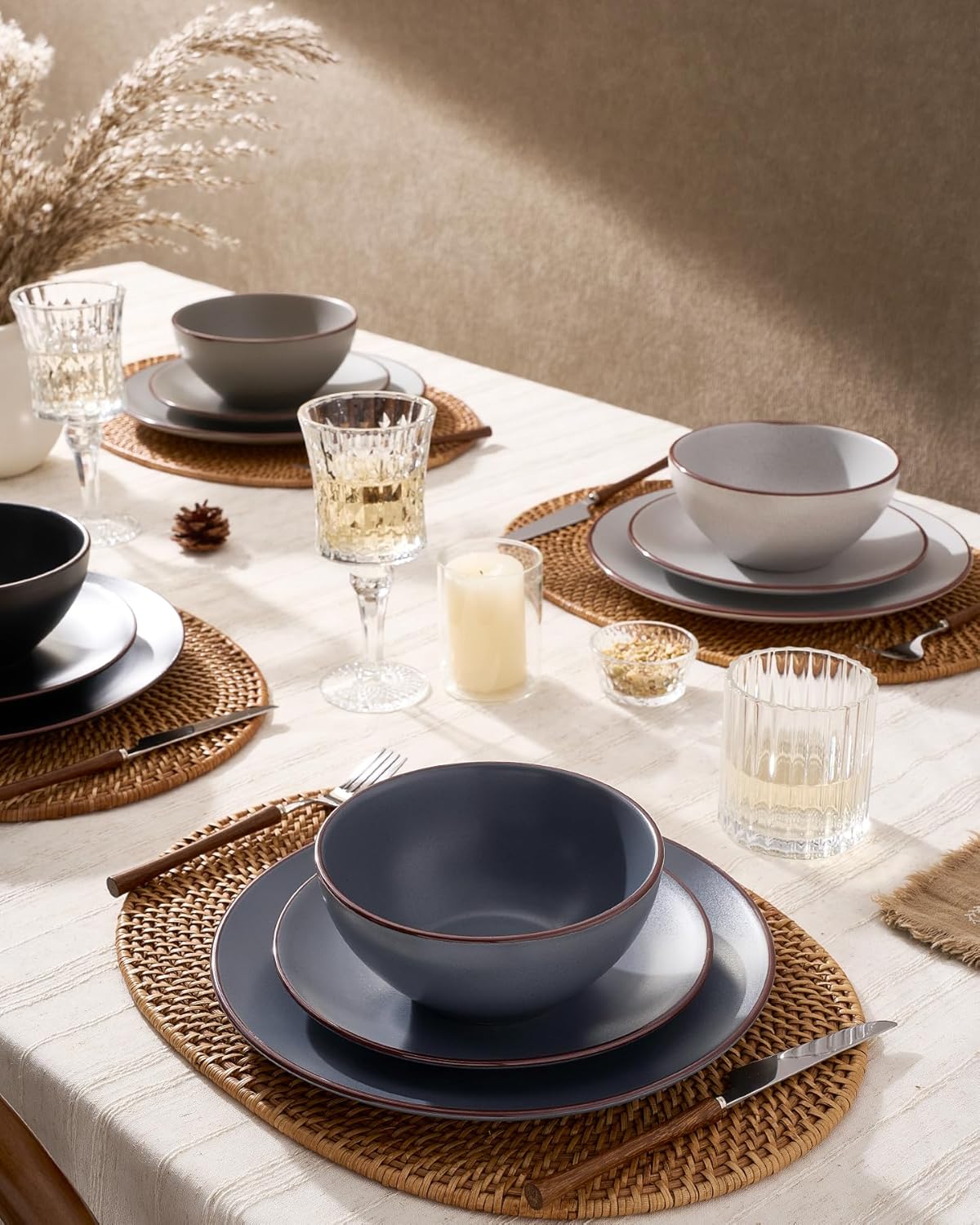 Famiware Venus Ceramic Plates and Bowls Sets, Speckled Dinnerware Dish Sets for 8 (24 Pieces) - Microwave and Dishwasher Safe, Matte Multi-color