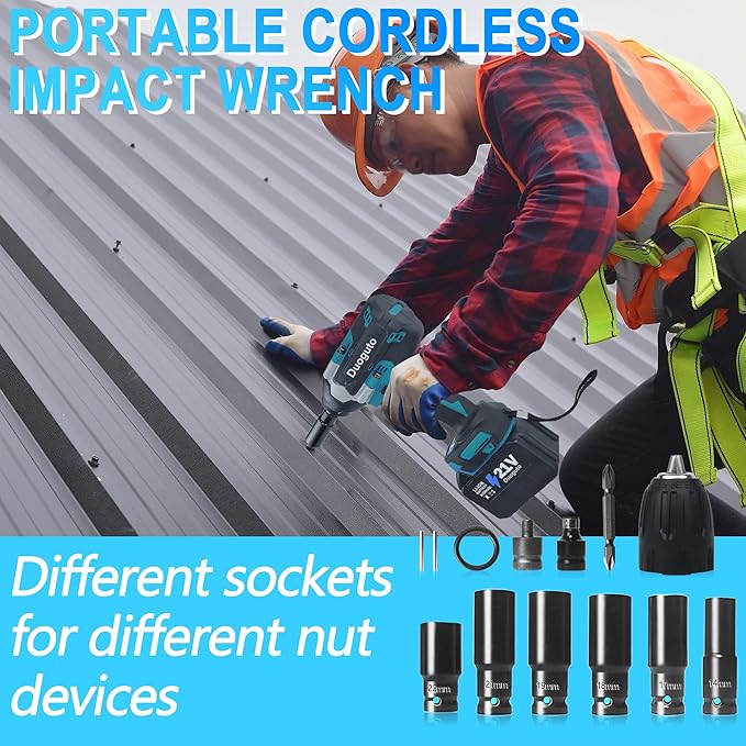 Cordless Impact Wrench, 960Ft-lbs (1300N.m) High Torque Brushless Impact Gun 1/2" with 2 x 6.0 Ah 21V Rechargeable Batteries for Car/Truck/RV/Mower