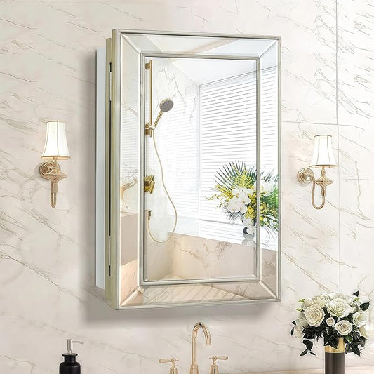 Medicine Cabinet with 16.2"x26" Mirror, Removable Shelves, Recessed or Wall Mounted Bathroom Cabinet, Silver Bathroom Vanity Mirrors for Over Sink with Storage