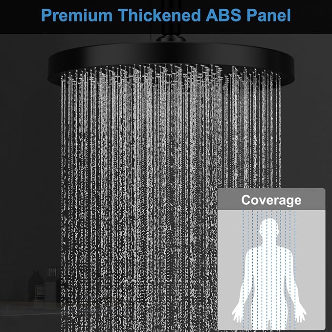 Shower System Brass Thermostatic Shower Faucet Set With Valve and Diverter Shower Mixer with 2 Rain Shower Head and Multi-function Handheld Head(Matte Black)