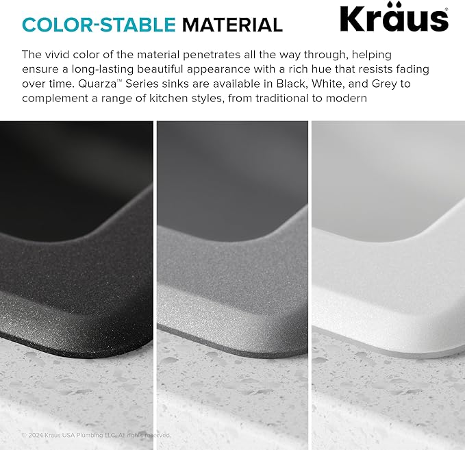 KRAUS Quarza 33-inch Drop-In/Undermount 50/50 Double Bowl Granite Kitchen Sink in Black Onyx, KGD-433B