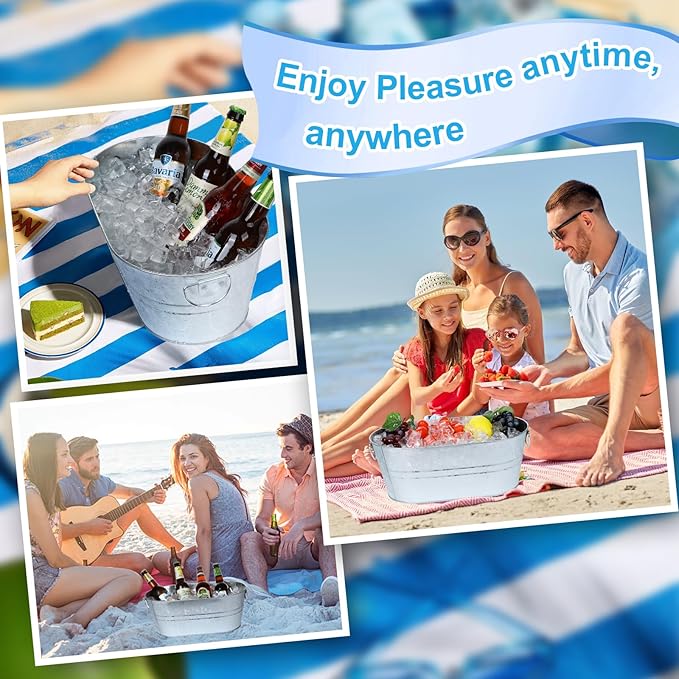 Galvanized Tub Beverage Tubs, 3pcs Metal Ice Buckets for Cocktail Bar 3 Gallon Wine Beer Drink Buckets with Handles Large Tin Tub Cooler Mimosa Bar Supplies Ice Bucket (Galvanized)