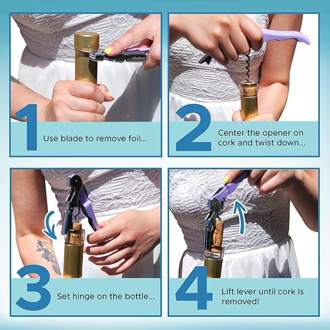 Shakey Wine Key! - Professional Waiter's Corkscrew Wine Bottle Opener with Foil Cutter (2-Pack)