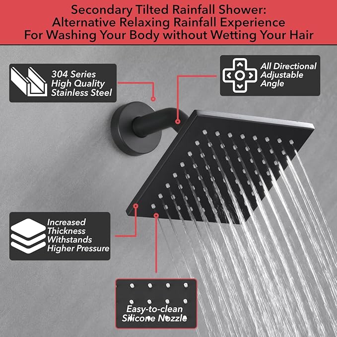 VANFOXLE Shower Faucet Set Matte Black Shower System,Four Modes Shower Faucet with 2 in 1 Handheld,Ceiling Mount 10 Inch Shower Head with 6 Inch Shower Head, 4 PCS Dual Modes Body Jets