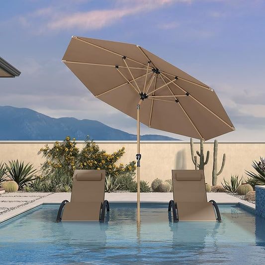 PURPLE LEAF 9 Feet Patio Umbrella Outdoor Table Umbrella Aluminum Round Market Umbrella with Push Button Tilt & 8 Sturdy Ribs and Crank Commercial Sun Umbrella for Garden Patio Balcony, Taupe