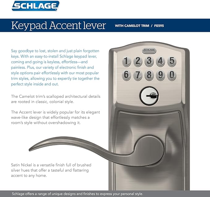 SCHLAGE FE595 CAM 622 Acc Keypad Entry with Flex Electronic Lock, Matte Black