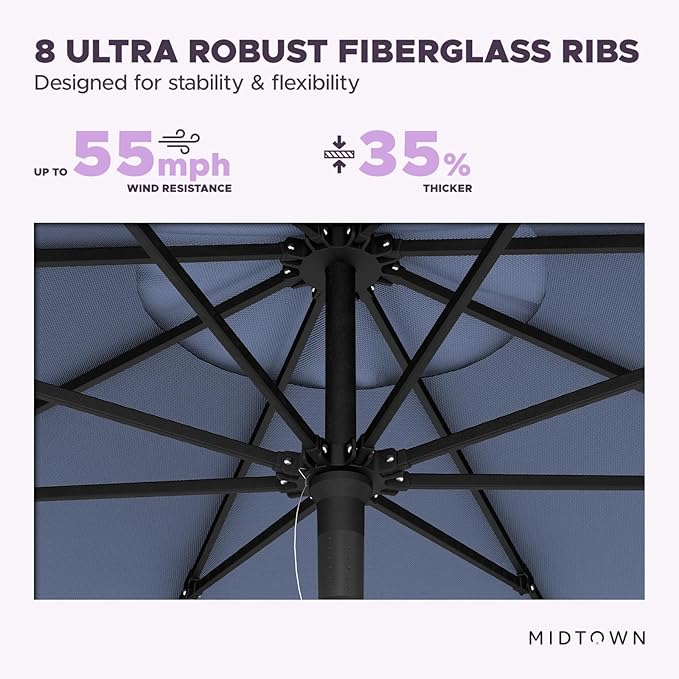 Midtown Umbrellas Push and Pop 10 Feet Outdoor Umbrella, Ivory (White) Polyester Fabric - Fiberglass Ribs Deck Patio Umbrella, Backyard Umbrella, Garden Umbrella & Pool Umbrella - Black Pole