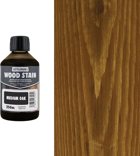 Littlefair's Wood Stain Water Based - 8.5oz/250ml - Indoor Furniture Stain Light & Dark Finishes - Special Non Toxic & Eco Friendly Formula - Wood Stain for Crafts - Color: Medium Oak