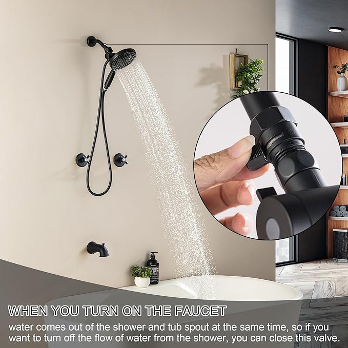 2 Handle Shower Faucet Set, Matte Black Dual Shower Head 2 Knod Tub Shower Faucet Sets with Handheld 2-in-1 Dual Shower Bathtub Shower Faucets Combo