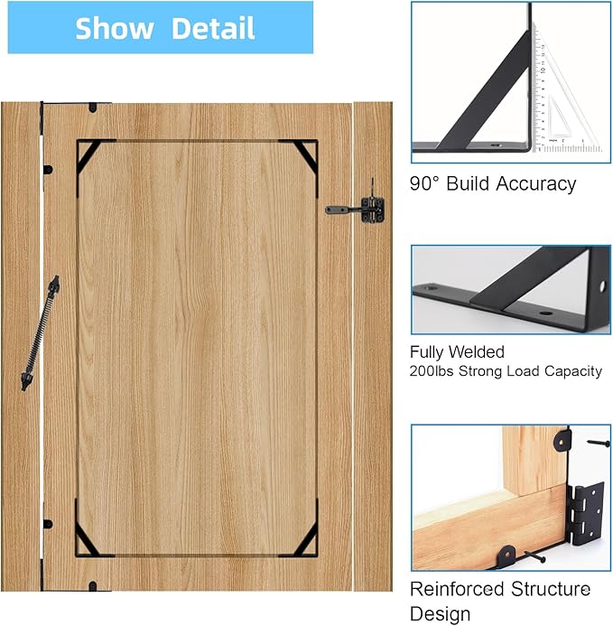 Fence Gate Kit Gate Hardware, 2 Set Anti Sag Gate Kit Gate Frame Cornor Brackets Kit with Self Closing Gate Springs Hings Latchs for Outdoor Garden Backyard Wooden Fence Deck Porch Gate
