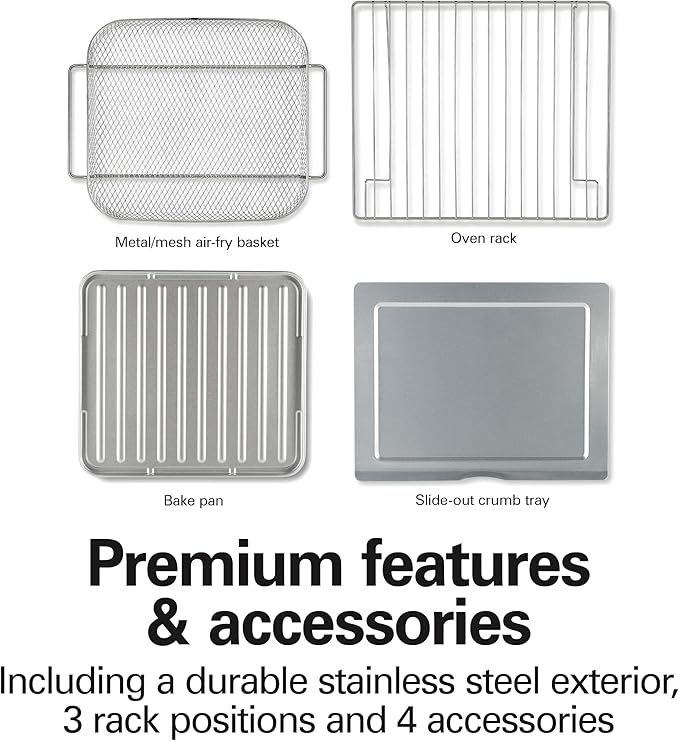 Hamilton Beach Sure Crisp 6-in-1 XL Digital Air Fryer Toaster Oven Combo, With Easy-Access French Doors, Bake, Broil, Toast, Pizza & Reheat Functions, 0.9 cu. ft. Capacity, Stainless Steel (31191)