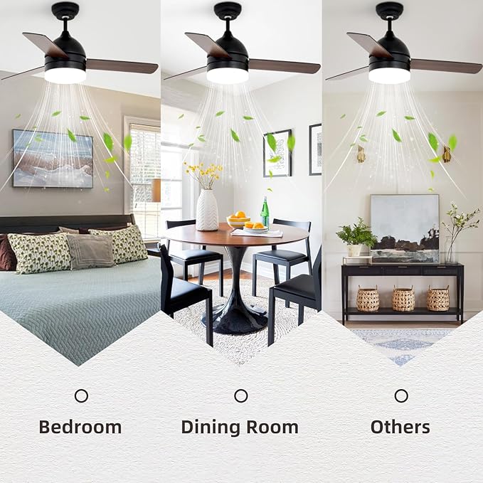 NicBex Ceiling Fan 48 Inch Ceiling Fans with Lights Ceiling Fan with 3 Blades and Remote Control Ceiling Fans with Reversible DC Motor for Bedroom, Living Room, Black