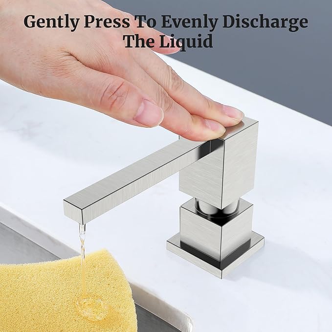 Sink Soap Dispenser for Kitchen Sink Brushed Nickel, All Brass Built-in and Refill from Top Design,Metal Hand Soap & Dish Soap Copper Pump