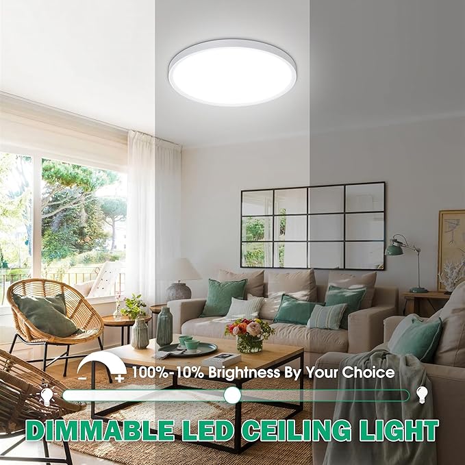 SunRider 4-Pack 16 Inch LED Flush Mount Ceiling Light, 3200LM, 5000K Daylight White, 32W Dimmable Modern Round Flat Ceiling Lights for Living Room
