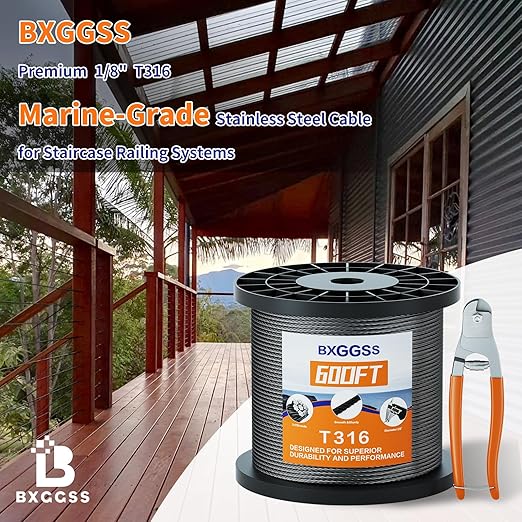 1/8 T316 Black Stainless Steel Cable – 600FT Corrosion-Resistant Wire Rope for Cable Railing Kit and Hardware – High Strength, Durable for Marine, DIY, and Outdoor Projects
