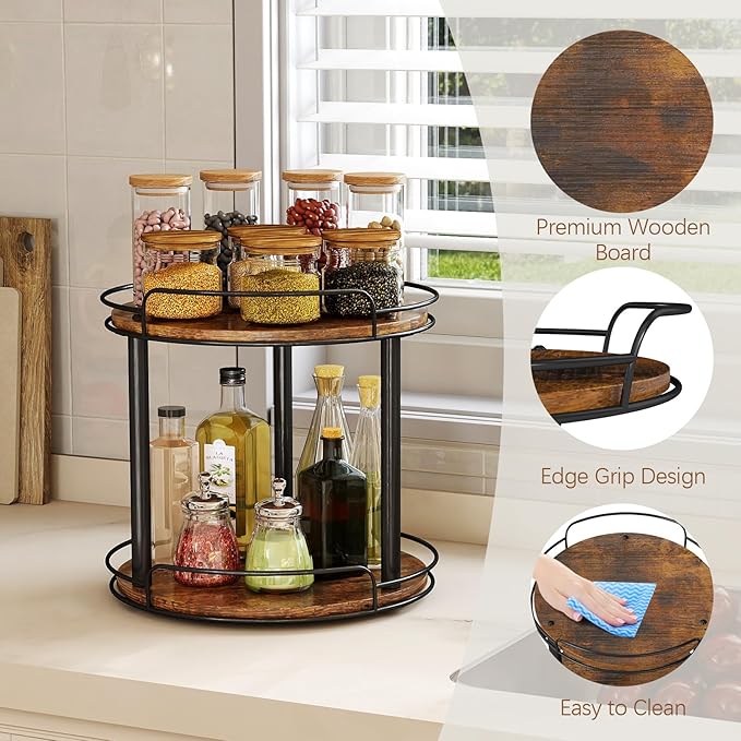 LAMU 12.2'' Wood Lazy Susan Turntable Organizer for Cabinet, 3 Tier Lazy Susan Spice Rack Organizer for Kitchen, Table Top, Countertop, Pantry, Bathroom