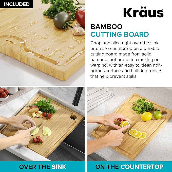 KRAUS Kore Workstation 27-inch Undermount 16 Gauge Black Stainless Kitchen Sink, Single Bowl Kitchen Sink in PVD Gunmetal Finish with Accessories, KWU110-27-PGM