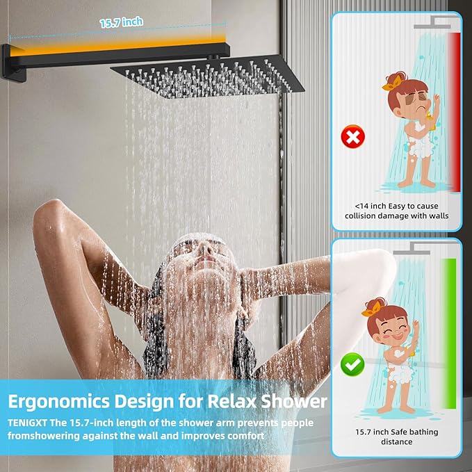 Bathroom Shower Faucet Set，12 Inch Rain Shower Head with Handheld Spray，Brass Shower Valve Trim Kit，Wall Mounted Square Rain Shower System (Matte black)