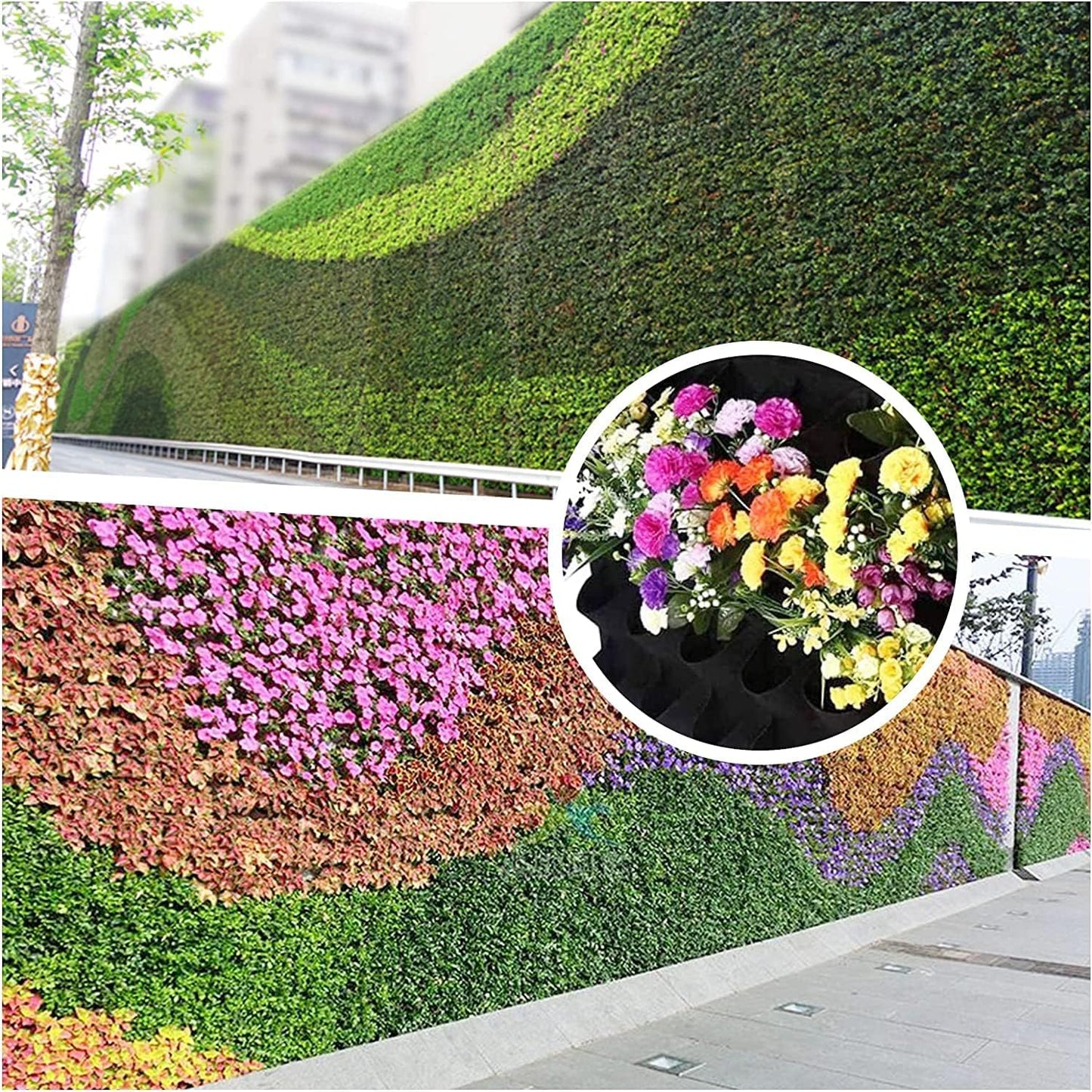 72 Pockets Hanging Planter Bags, Hanging Vertical Wall Mounted Plant Planting Grow Bags, Herb Garden Planter Outdoor Indoor Growing Bag, Gardening Vertical Greening Flower Container(1m×1m, Black)