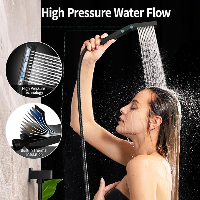 SR SUN RISE Shower Faucet - 8 Inch Shower System with Rain Shower Head and Handheld Spray - Shower Faucet Trim Repair Kits with Diverter Valve - All Metal Shower Set - Matte Black