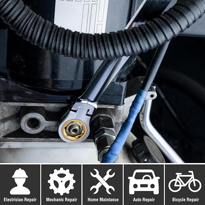 DURATECH 17 * 19 mm Extra Long Anti-Slip Flex-Head Ratcheting Wrench, Metric, CR-V Steel