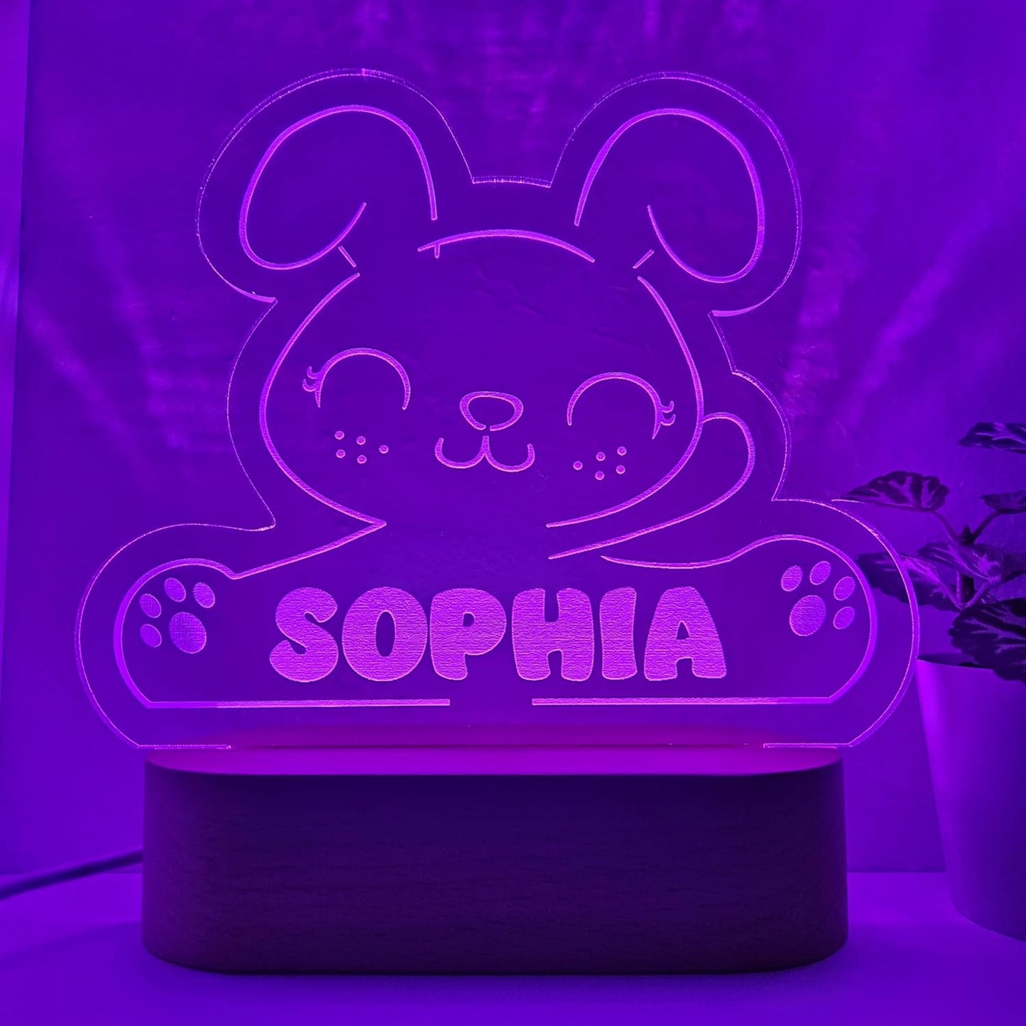 Personalized Night Light | Custom Nightlight for Kids | Nursery Baby Room Decor | Children's Bedroom Gift | LED colors | Stars Night Light (Rabbit)