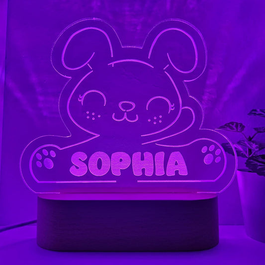 Personalized Night Light | Custom Nightlight for Kids | Nursery Baby Room Decor | Children's Bedroom Gift | LED colors | Stars Night Light (Rabbit)